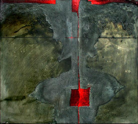 110 x 122 cm - 2007 - encre, tissus, filasse, enduit, acrylique sur aluminium artwindow - 110 x 122 cm - 2007 - encre, tissus, filasse, enduit, acrylique sur aluminium