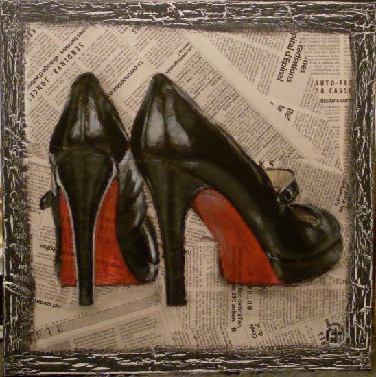 Papier journal encollé sur toile, cadre en trompe l'oeil a l'acrylique craquelée et peinture à l'acrylique artwindow - Papier journal encollé sur toile, cadre en trompe l'oeil a l'acrylique craquelée et peinture à l'acrylique