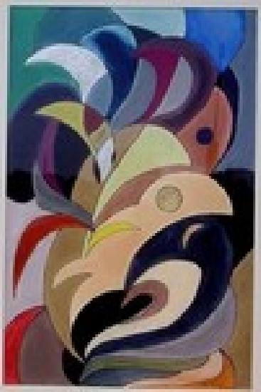 Gouache encadrée (51 sur 33 cm). Ensemble de formes courbes colorées évoquant le parcours du jour. artwindow - Gouache encadrée (51 sur 33 cm). Ensemble de formes courbes colorées évoquant le parcours du jour.