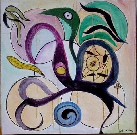 Acrylique sur toile, encadré très simplement. Formes ondulantes évoquant des reptiles. artwindow - Acrylique sur toile, encadré très simplement. Formes ondulantes évoquant des reptiles.