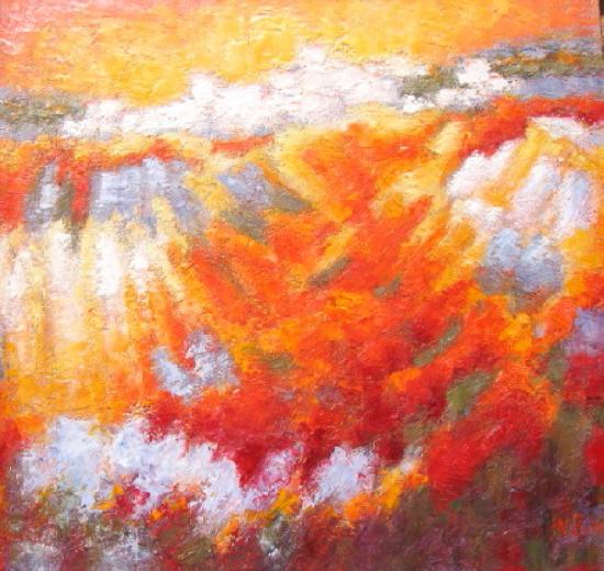 paysage du sud traité au couteau dans des couleurs chaudes artwindow - paysage du sud traité au couteau dans des couleurs chaudes