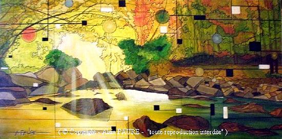 ARIA SUR LA CURE
Acrylique sur toile : 100 x 50
Elle aura traversé trois départements avant de se jeter dans l'Yonne, la plus grande partie de son parcours se déroulant au sein du parc naturel régional du Morvan. La Cure connaît une vie torrentueuse sur cette terre que l'on appelait autrefois Le pays noir, région que la légende avait rendue inhospitalière. Aujourd'hui la Cure danse, chante et enchante, mais surtout ne fait plus peur. artwindow - ARIA SUR LA CURE
Acrylique sur toile : 100 x 50
Elle aura traversé trois départements avant de se jeter dans l'Yonne, la plus grande partie de son parcours se déroulant au sein du parc naturel régional du Morvan. La Cure connaît une vie torrentueuse sur cette terre que l'on appelait autrefois Le pays noir, région que la légende avait rendue inhospitalière. Aujourd'hui la Cure danse, chante et enchante, mais surtout ne fait plus peur.