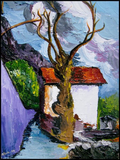 huile aux couteaux sur toile 30x40 petit chemin derrière chez moi artwindow - huile aux couteaux sur toile 30x40 petit chemin derrière chez moi