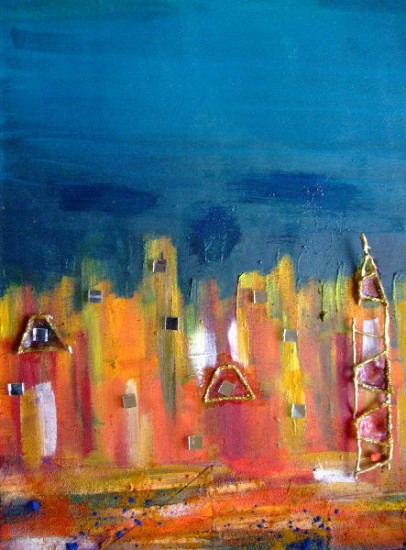 Il s'agit de l'élément N°3 d'une toile triptyque.<br />
Technique: huile et collages artwindow - Il s'agit de l'élément N°3 d'une toile triptyque.<br />
Technique: huile et collages