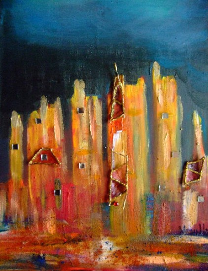 Il s'agit de l'élément N°2 d'une toile triptyque.<br />
Huile et collages artwindow - Il s'agit de l'élément N°2 d'une toile triptyque.<br />
Huile et collages